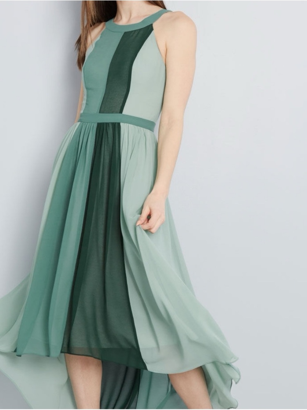 Modcloth green sleeveless High-Low color block Chiffon maxi Dress NWOT size 2X